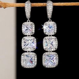 The Pari Rhodium-Plated American Diamond Studded Square Shaped Hoop Earrings-image-99