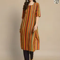 HERE&NOW Women Striped Printed Crepe Kurta Pack Of 2-image-14