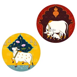 Indianara Yellow & Rust 2 Piece Wood Religious Wall Paintings-image-45