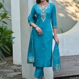 MISS CLOTHING Women Embroidered Regular Zardozi Kurta Set With Dupatta-picture-12