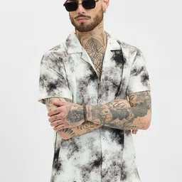 Snitch Men Relaxed Cuban Collar Abstract Printed Casual Shirt-image-86