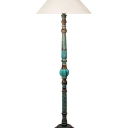 Devansh Off White & Turquoise Blue Frustum Shaped Traditional Wooden Floor Lamp-image-58
