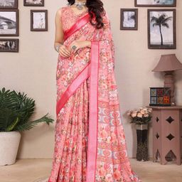 KALINI Floral Printed Bhagalpuri Saree With Blouse Material-18