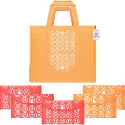 Pack of 6 Smile Foldable Grocery/Shopping Bags For Women | Orange & Red Pack of 6 Grocery Bags-image-77