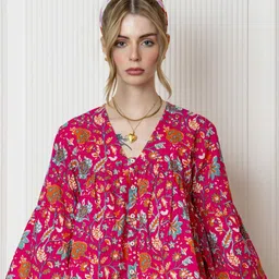 Zenava by Myntra Floral Printed Flared Sleeves Gathered Cotton Empire Top-picture-27