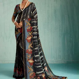 DIVASTRI Moss Chiffon Sequence Foil Print Saree With Matching Blouse Piece-image-61