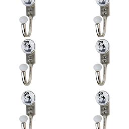 IndianShelf Silver-Toned & White 6 Pieces Panda Printed Ceramic & Zinc Wall Hooks-image-99