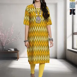 HERE&NOW Selection Of 3 Ethnic Motifs Printed Round Neck Straight Kurta-image-99