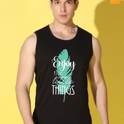 WOOSTRO Pack Of 2 Printed Combed Cotton Gym Vests VWS26(ENJOY BLACK)(PLAIN MUSTARD)-picture-2