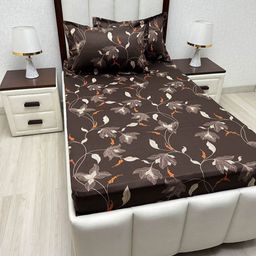Pure Decor Brown & Beige Floral 330 TC Single Bedsheet with 2 Pillow Covers-picture-15
