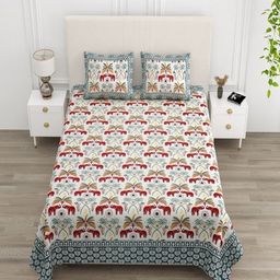 tundwal's White & Maroon Floral Printed Cotton 210 TC King Bedsheet Set 2.28 m x 2.74 m-image-68