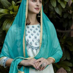 VredeVogel Floral Yoke Design Straight Kurta & Trousers With Dupatta-image-82