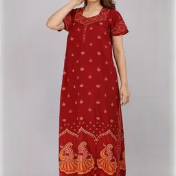Pure Cotton Nighty Nightrdess Maxi Gown-image-83