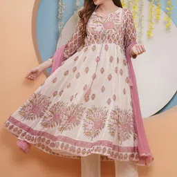 Bhama Couture Floral Printed Sequinned Panelled Anarkali Kurta with Palazzos & Dupatta-18