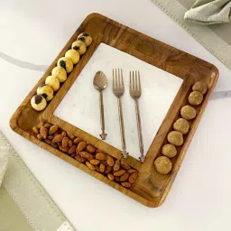 izzhaar Snow Forest Brown & White Wood & Marble Serving Tray-picture-26