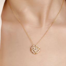 SUBHAGALANKAR Gold-Plated Rhinestone Studded Clover Necklace-image-14
