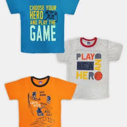 Here&Now X Game Begins Boys Pack of 3 Assorted Typography Printed T-shirts-52