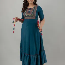 ftDiva Ethnic Motifs Embroidered A-Line Midi Dress-picture-37