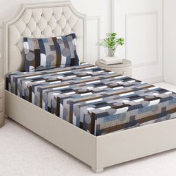 Aura Grey & Brown Geometric Printed 350 TC Single Bedsheet Set 2.15 m x 1.50 m-63
