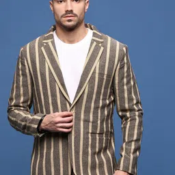 SHOWOFF Men Striped Slim Fit Single Breasted Casual Blazers-14