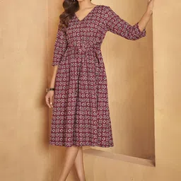 Anouk Printed Belted Pure Cotton Fit & Flare Dress-picture-47