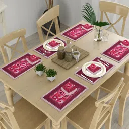 The Craft Monk 12Pcs Pink & White Floral Printed Pure Cotton Table Placemats & Napkins-45