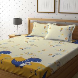 Myntra Elegant Homes Beige Cartoon Characters 300 TC Queen Bedsheet Set 2.28 m x 2.54 m-image-64