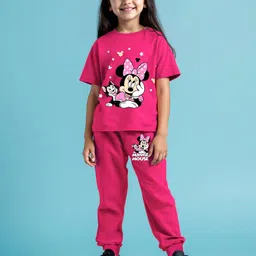 YK Disney Girls Minnie Mouse Printed Round Neck T-shirt With Joggers-image-25