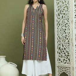 Jompers Floral Printed Sleeveless Straight Kurta With Palazzos-image-40