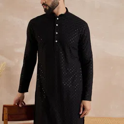 Anouk Geometric Embroidered Mandarin Collar Sequinned Straight Kurta-picture-17