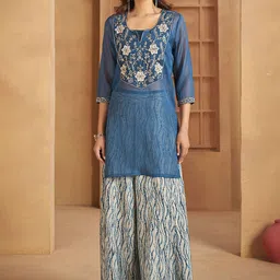 Anouk Floral Embroidered Straight Liva Kurta With Palazzos-image-38