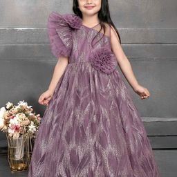 Lagorii Girls Wine Shimmer Designer Party Gown With Floral Embellishments-picture-14