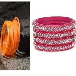 SOMIL Women Pack Of 2 Pink And Orange Glass Ethnic Handcrafted Traditional Bangle-image-60