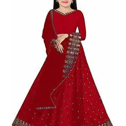 F Plus Fashion Girls Red Satin Semi-Stitched Lehenga Choli-image-82