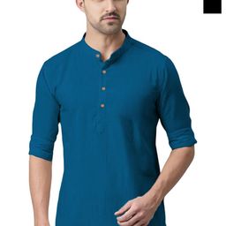 Yugnik Selection Of 2 Slim Fit Mandarin Collar Full Sleeve Cotton Short Kurtas-image-67
