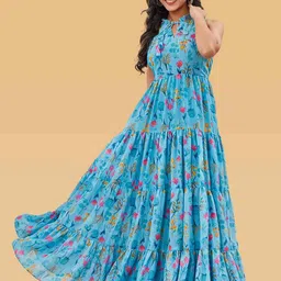 ODD BY chansi TRENDZ Women Floral Printed Sleeveless Tie-Up Neck Fit & Flare Maxi Dress-image-76