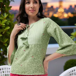 Pannkh Women Ethnic Print Tie-Up Neck Georgette Top-picture-10