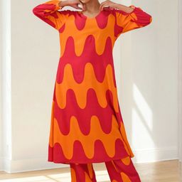 Dora Dori Abstract Printed V-Neck Tunic With Trouser-picture-18