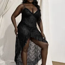 Xivir Self Design Shoulder Strap Net Baby Doll Plus Size image 4