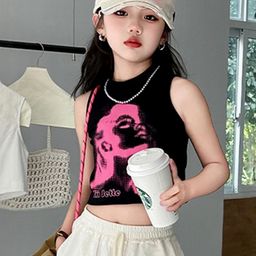 LULU & SKY Girls Graphic Print Round Neck Tank Crop Top-image-84