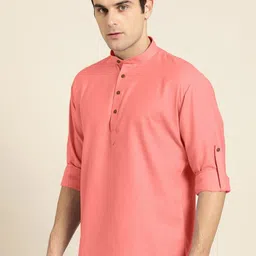 Zombom Men Mandarin Collar Straight Kurta-image-62
