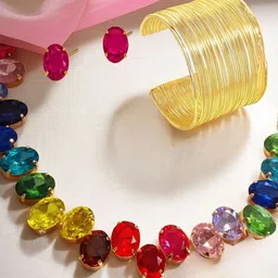 ORANGENYSHA Gold-Plated Crystal Studded Jewellery Set-picture-49