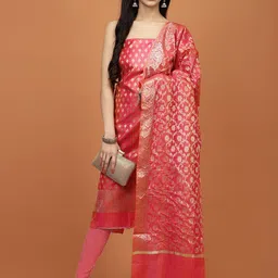 Meena Bazaar Floral Woven Design Zari Unstitched Dress Material-image-18