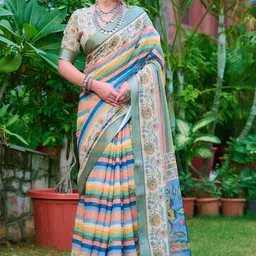 Quelea Floral Linen Blend Khadi Saree-picture-15