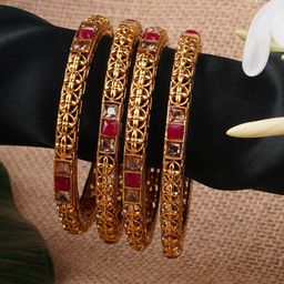 Anouk Set Of 4 Embellished 24KT Gold-Plated Stone-Studded Bangles-21