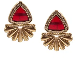 NAMAN ARTS Gold Plated Artificial Stones Studded Triangular Shaped Drop Earrings image 3