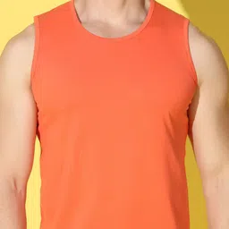 WOOSTRO Pack Of 2 Printed Combed Cotton Gym Vests VWS26(ALONE RUST)(PLAIN ORANGE) image 2