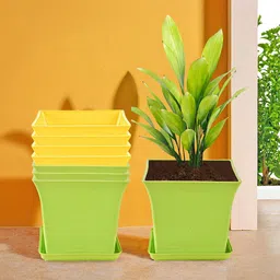 Kuber Industries 8-Pcs Green & Yellow Premium Flower Pots for Garden withBottomPlates-image-92