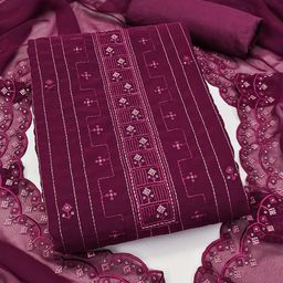 Peachmode Geometric Embroidered Sequinned Silk Georgette Unstitched Dress Material-picture-14
