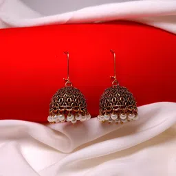 HOPMEE Gold-Plated Pearls Beads Dome Shaped Jhumkas-19